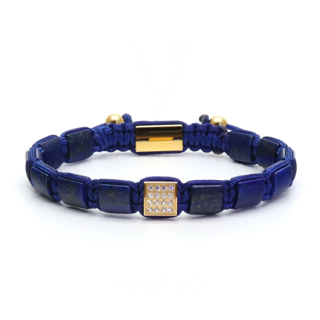 Handgemaakte heren armband met Lapis en Diamant